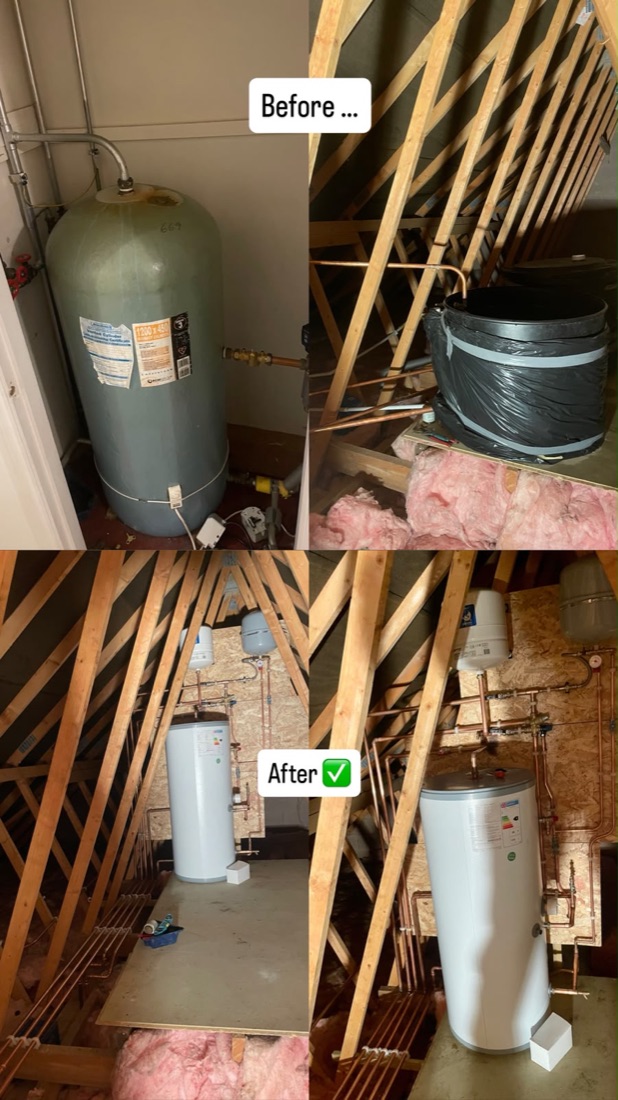 Hot water cylinder replacement — before and after